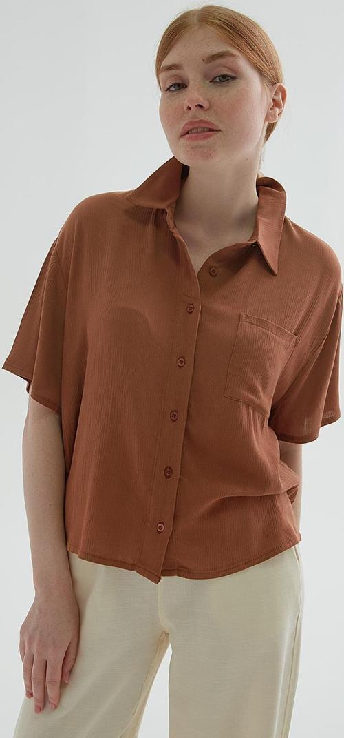 Regular Fit Cep Detaylı Kısa Kollu Crop Bayan Gömlek 25Y0515K1 KAHVE