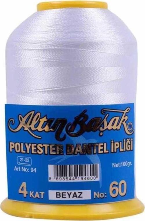 Altın Başak Polyester Dantel Ipliği 4 Kat 100 Gr Beyaz 60 Numara (1Adet)