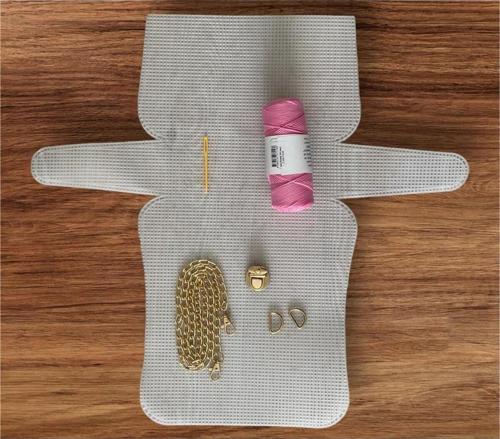 Plastik Kanvas Çanta Seti Büyük Boy - Makrome İp Pembe
