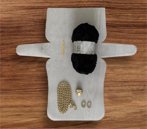 Plastik Kanvas Çanta Seti Büyük Boy - Polar  İp Siyah
