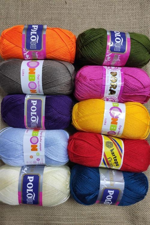 10 Adet El Örgü Ipliği Ören Bonbon Tunç Patik Ipi Seti Atkı Bebe Iplikleri