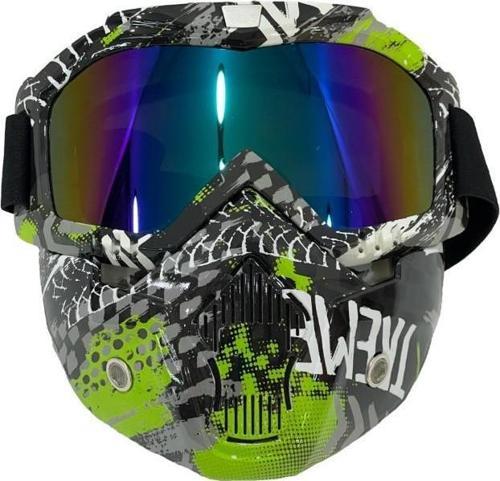 Tex 710 Jet Maske Bisiklet Motosiklet Kayak Çok Amaçlı Maske Renkli Cam Aynalı Gözlük Treme Yeşil