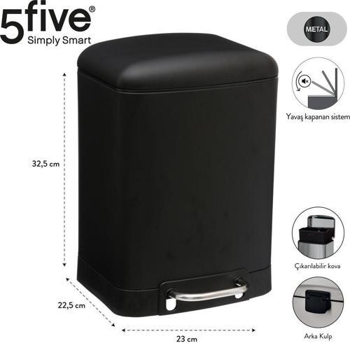5Fıve Arıane - Metal Pedallı 6 Lt Çöp Kutusu / Siyah