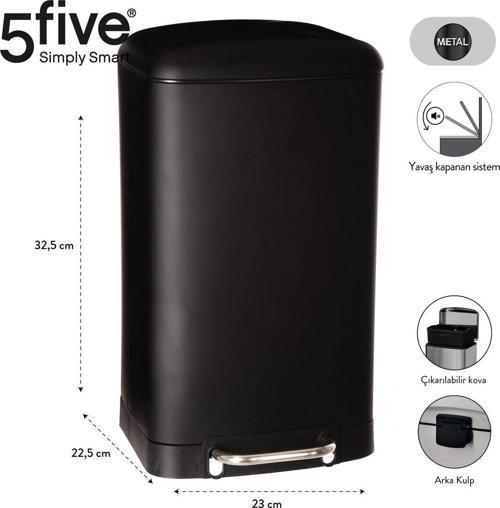 5Fıve Arıane - Metal Pedallı 30 Lt Çöp Kutusu / Siyah