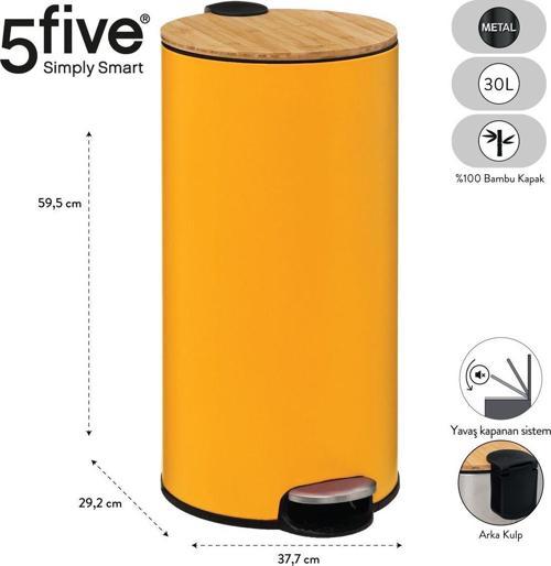 5Fıve Bambou - Sarı - 30 Lt Pedallı Çöp Kovası