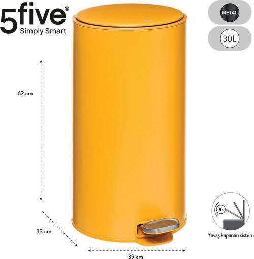 5Fıve Delta - Sarı - 30 Lt Pedallı Çöp Kovası