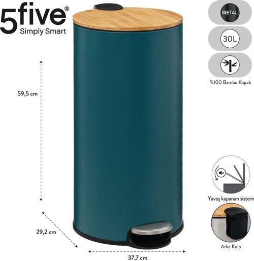 5Fıve Bambou - Petrol Mavisi - 30 Lt Pedallı Çöp Kovası