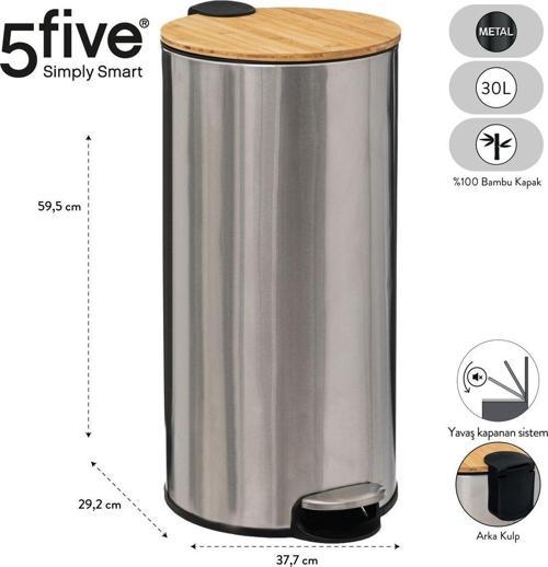 5Fıve Bambou - Inox - 30 Lt Pedallı Çöp Kovası
