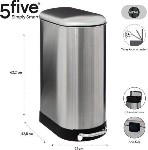 5Fıve Arıane Slım - Metal Pedallı 30 Lt.Çöp Kutusu Çelik