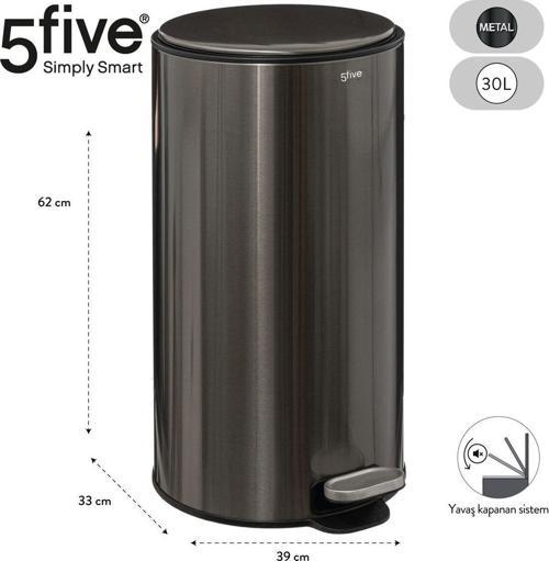 5Fıve Delta - Kömür Gri - 30 Lt Pedallı Çöp Kovası