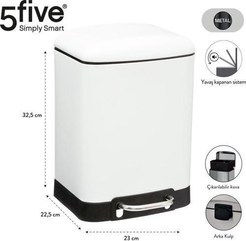 5Fıve Arıane - Metal Pedallı 6 Lt Çöp Kutusu / Beyaz