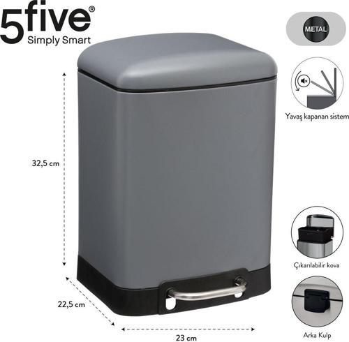 5Fıve Arıane - Metal Pedallı 6 Lt Çöp Kutusu / Anstrasit Gri