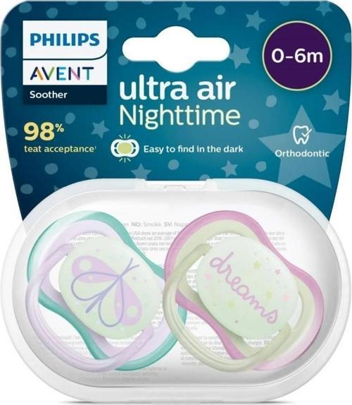 Ultra Air Night Karanlıkta Parlar Gece Emziği 0-6 ay Kız SCF376/19