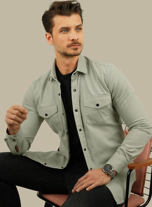 Açık Taş Rengi Slimfit Gerçek Kot Erkek Gömlek