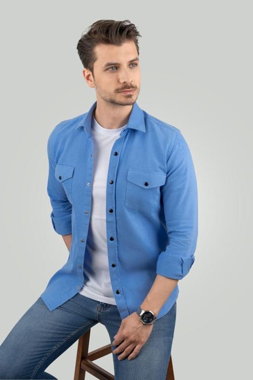 Mavi Slimfit Gerçek Kot Erkek Gömlek
