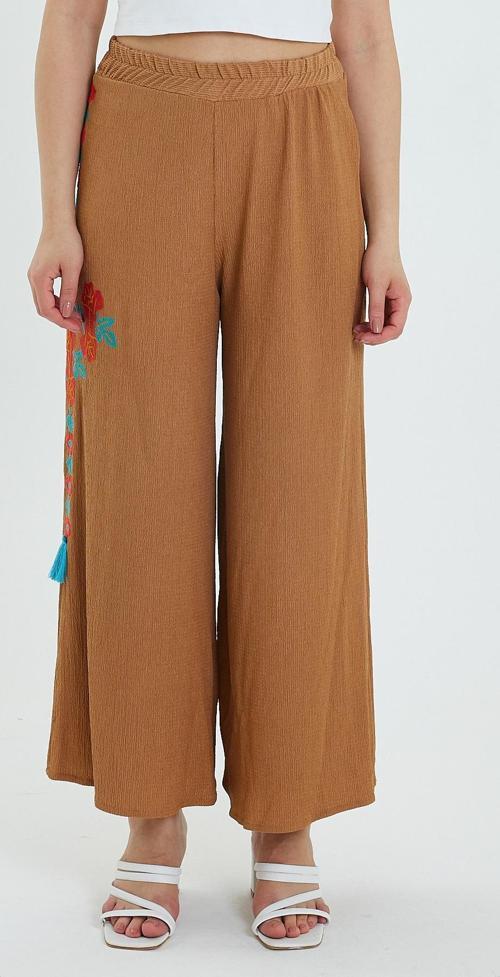 Kadın Yanı Nakışlı Bol Paça Pantolon 914