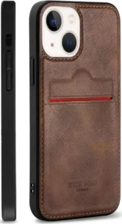 iPhone 15 Pro Kartlıklı Lüx Deri Kılıf Koyu Kahverengi