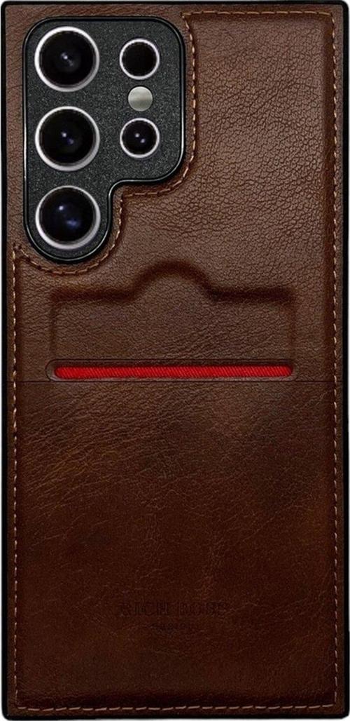 Samsung Galaxy S24 Kartlıklı Lüx Deri Kılıf Koyu Kahverengi