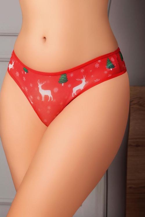  Özel Bölgesi Açık Yılbaşı Desenli Fantezi Tanga String