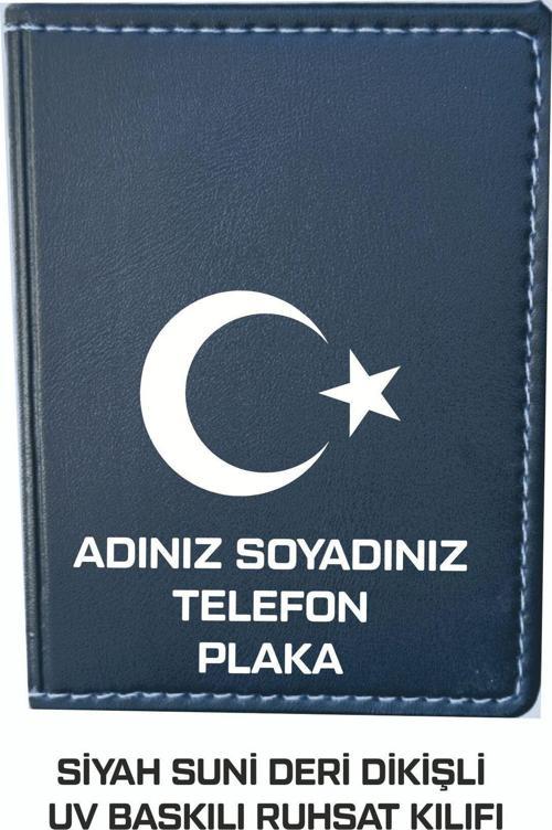 Oto Ruhsat Kılıfı Suni Deri Dikişli Uv Kabartma Baskılı Siyah