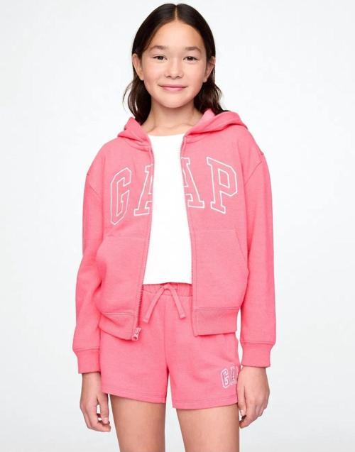 Kız Çocuk Relaxed Logo Fermuarlı Sweatshirt Pembe