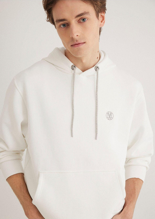 Logo Nakışlı Kapüşonlu Beyaz Sweatshirt 065809-34519