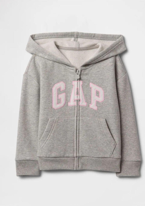 Kız Bebek Logo Fermuarlı Kapüşonlu Sweatshirt Gri