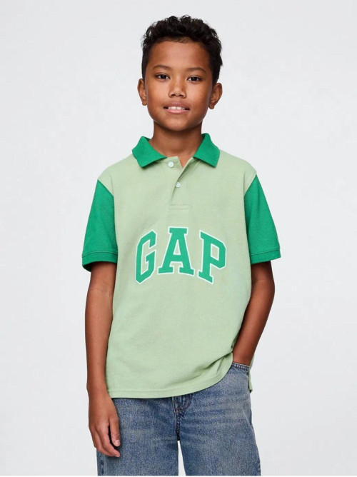 Erkek Çocuk Logo Colorblock Pique Polo Yaka Yeşil T-Shirt