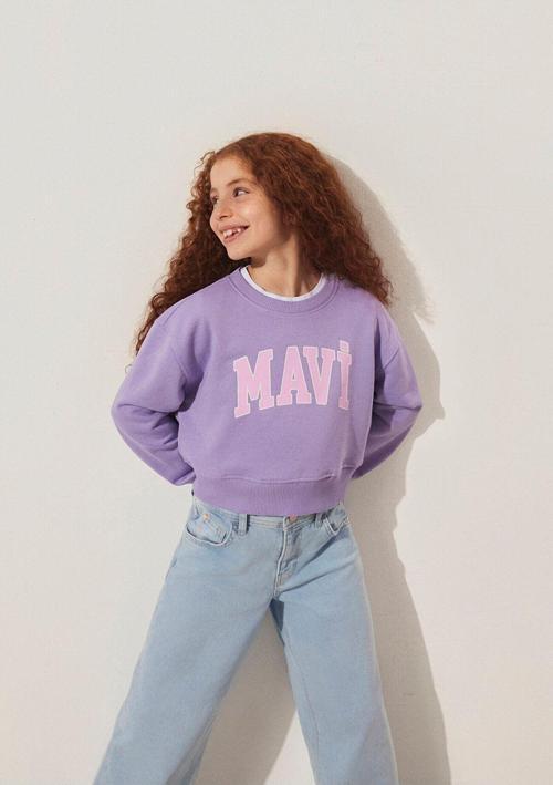 Logo Baskılı Crop Mor Sweatshirt 7S10097-86954