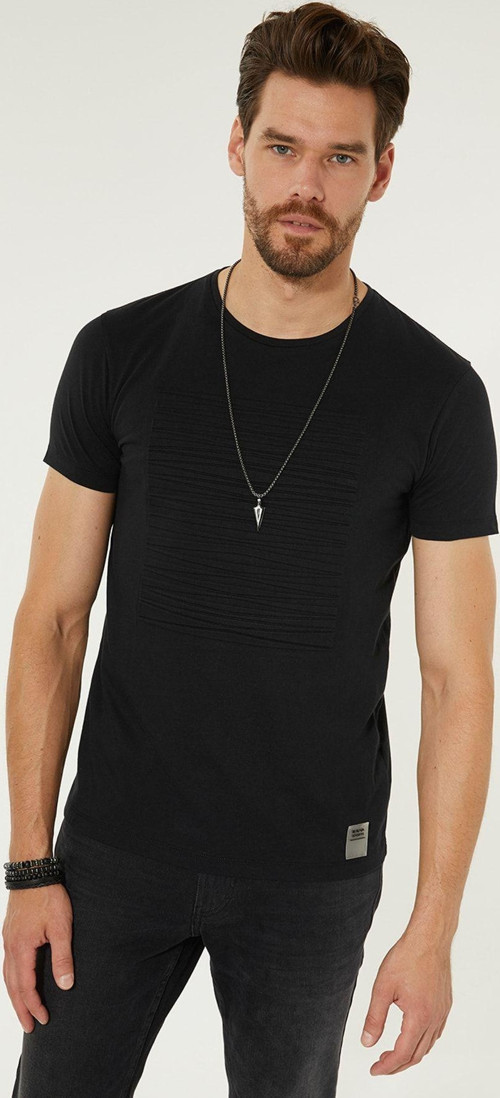 Bisiklet Yaka Gofre Baskılı T-Shirt