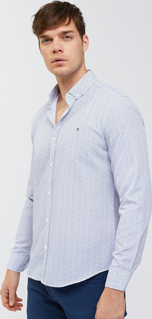 Baskılı Düğmeli Yaka Slim Fit Gömlek