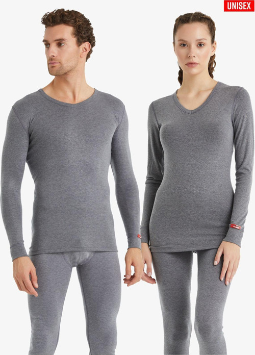 Unisex Termal Tişört 2. Seviye 1257 - Gri Melanj