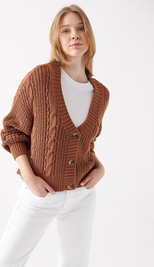 Düğmeli Kahverengi Hırka Oversize / Geniş Kesim 1710130-70381