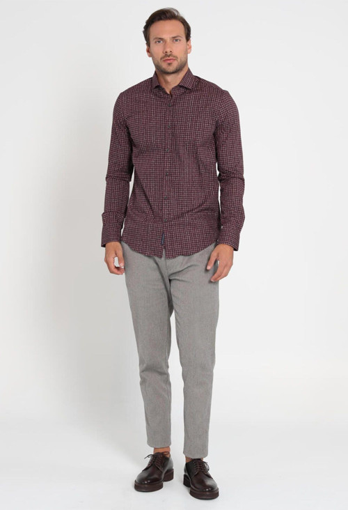 Amalfı Erkek Spor Gömlek Slim Fit Bordo