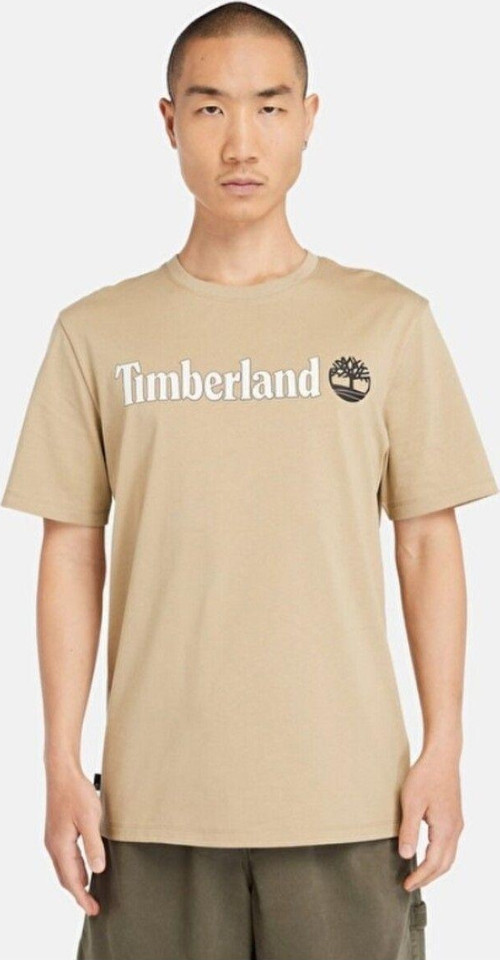 Linear Logo Erkek Bej Yuvarlak Yaka Tişört