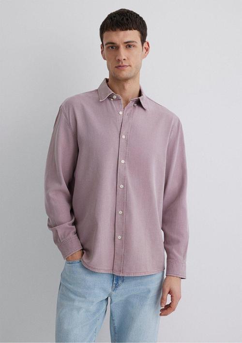 Keten Karışımlı Pembe Tencel Tm Liyosel Gömlek Regular Fit / Normal Kesim 0211482-89596