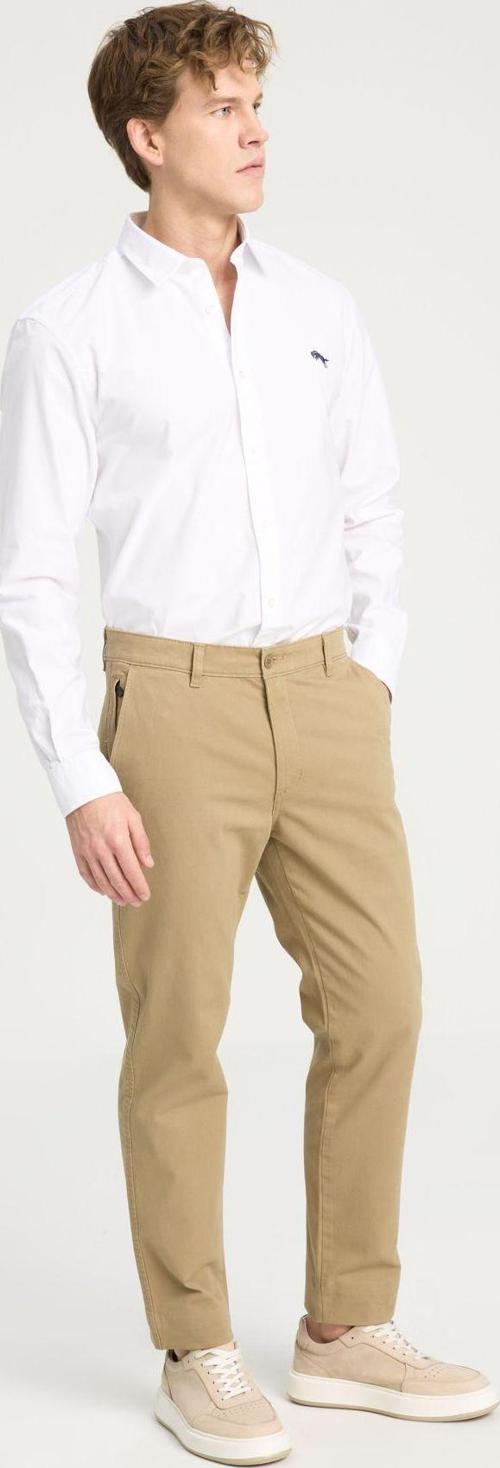 Slim Fit Dar Kesim Normal Bel Darpaça Camel Chino Pantolon