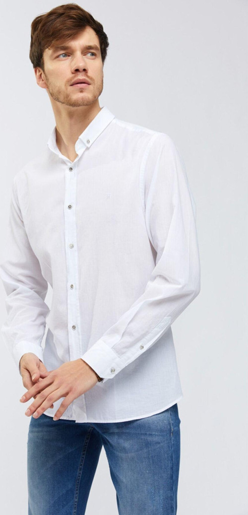 Düz Düğmeli Yaka Slim Fit Uzun Kol Vual Gömlek