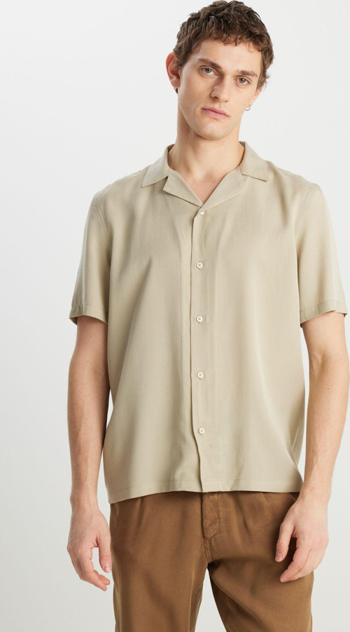 Relaxed Fit Geniş Kesim Yumuşak Dokulu Bej Gömlek