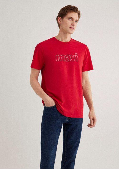 Logo Baskılı Kırmızı Tişört Slim Fit / Dar Kesim 065781-34535