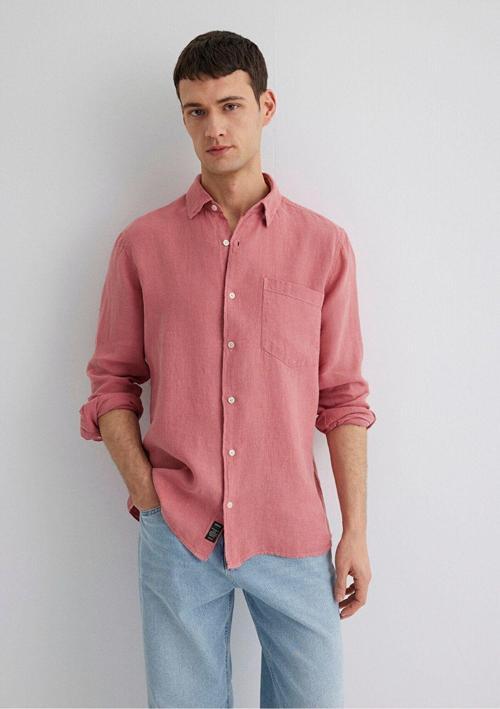 Pembe Keten Gömlek Regular Fit / Normal Kesim 0211472-71104