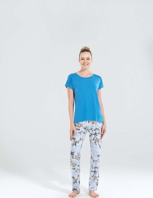 Kadın Uzun Pijama Takımı 50174 - Mavi