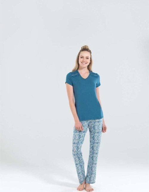 Kadın Uzun Pijama Takımı 50146 - Denim
