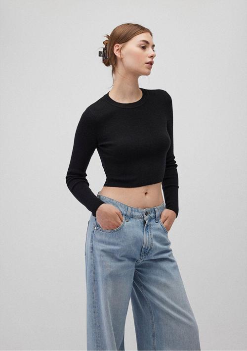 Bisiklet Yaka Siyah Crop Kazak Crop / Kısa Kesim 1710474-900