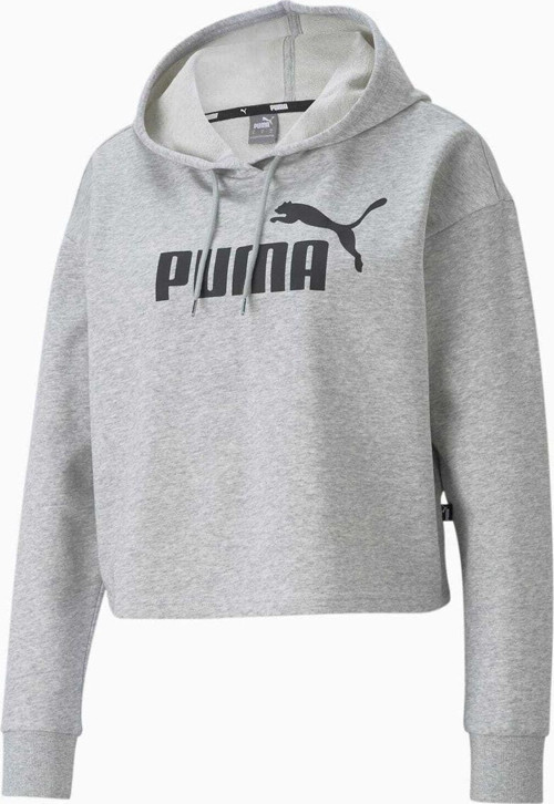 58687004 Ess Cropped Logo Hoodie Tr Gri Kadın Kapüşon Yaka Normal Kalıp Sweatshirt