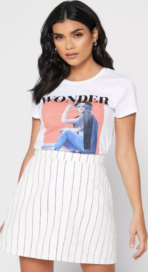 Kadın Beyaz Beyaz Kısa Kollu Önü Baskılı T-Shirt 15203560 Onlındre