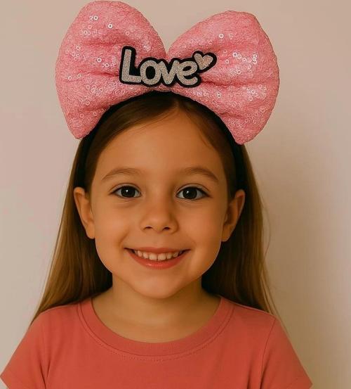 Eğitici Oyuncak LED Işıklı Love Yazılı Fuşya Fiyonk Taç – Kız Çocuk Parti Tacı