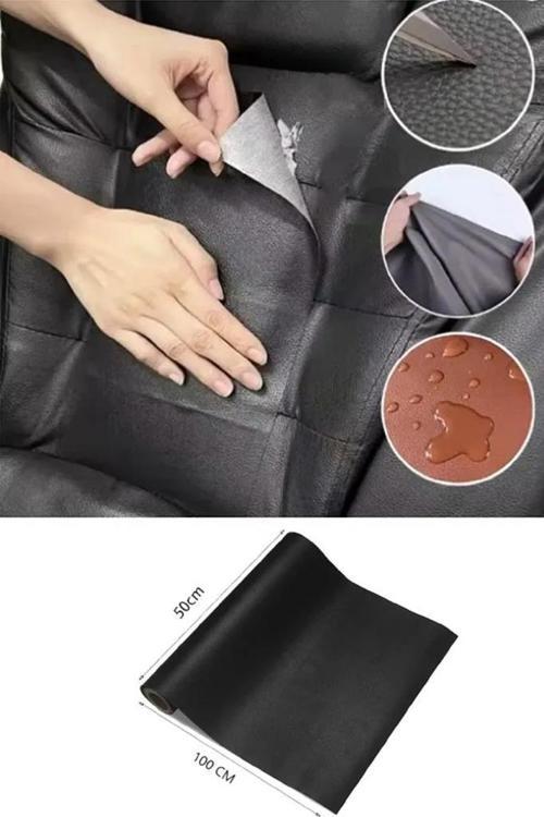 100x50 cm Siyah Suni Deri Tamir Yama Bandı Yapışkanlı Araba Motosiklet Sele Koltuk Döşeme Yaması