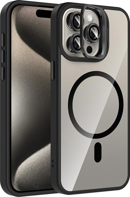iPhone 15 Pro Max Uyumlu Kamera Standlı Lens Hediyeli Magsafe Wireless Şarj Özellikli Kılıf
