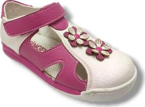 1730-20 2 Çiçek Cırtlı Kız Çocuk Sandalet Pembe Beyaz 26-30